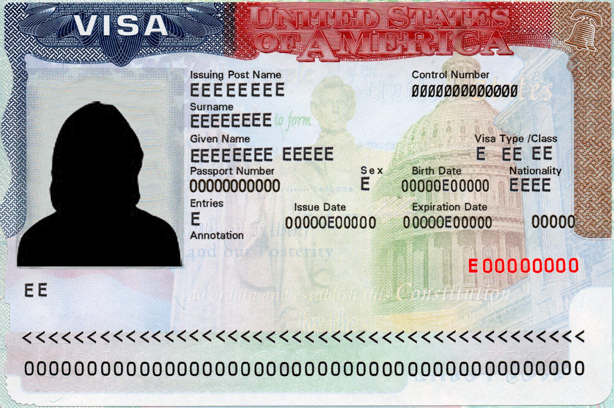 US visa with anonymous photo